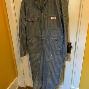 VINTAGE Wards Power House Striped Denim Coveralls sz 42L